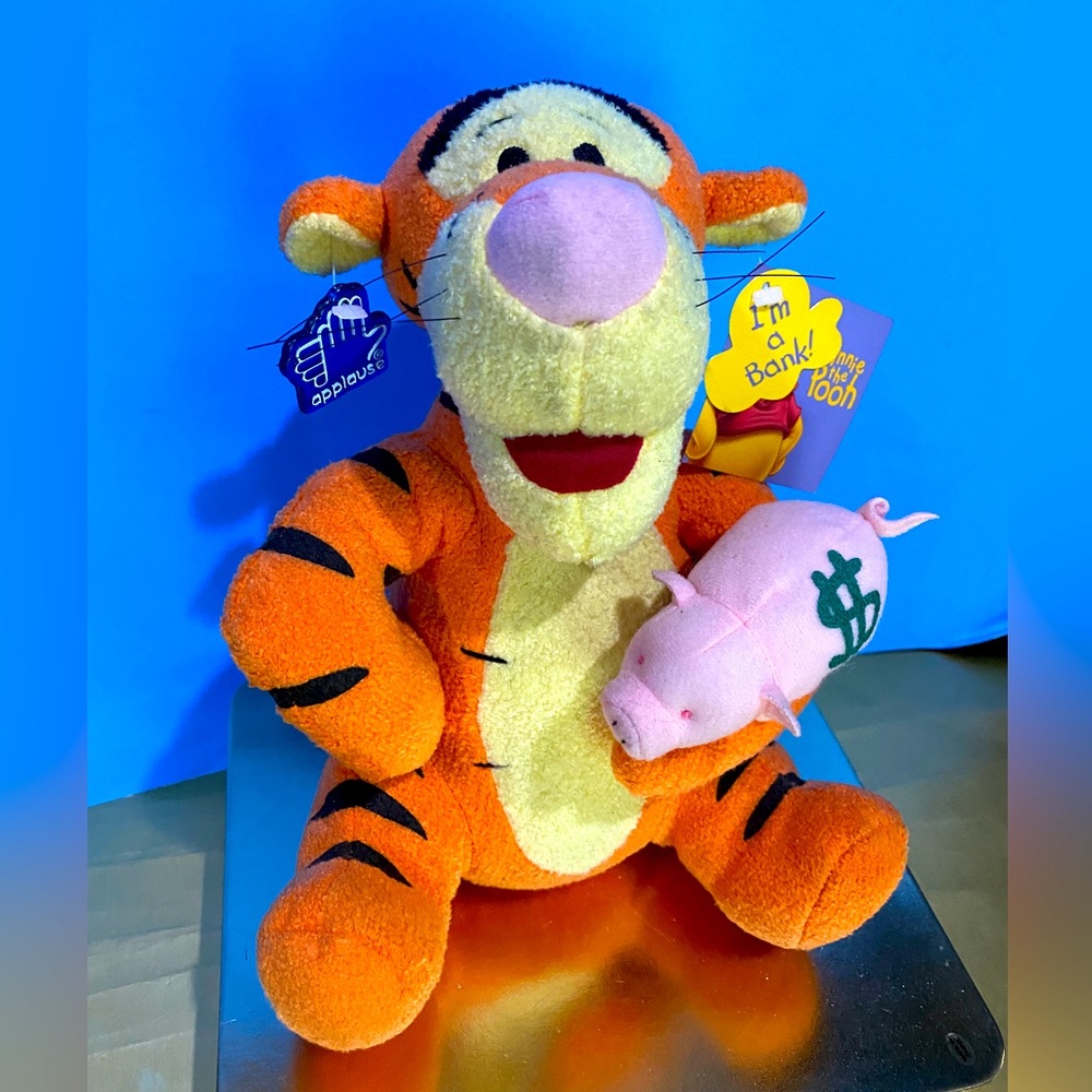 DISNEY NWT WINNIE THE POOH TIGGER PLUSH COIN PIGGY BANK w/STOPPER APPLAUSE 10” - Picture 3 of 16